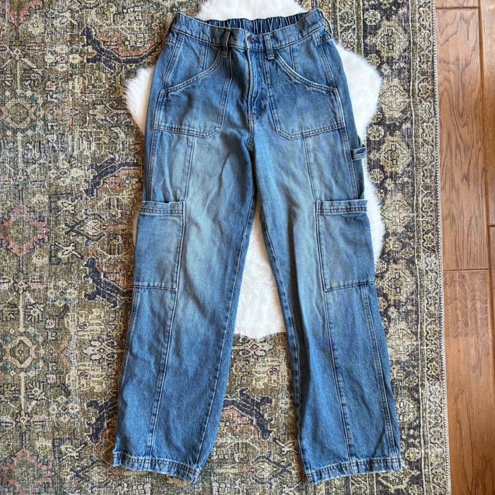 Arizona Jean Co Womens Size 4 Blue Carpenter Jeans Y2K Utility Cargo Denim Pants